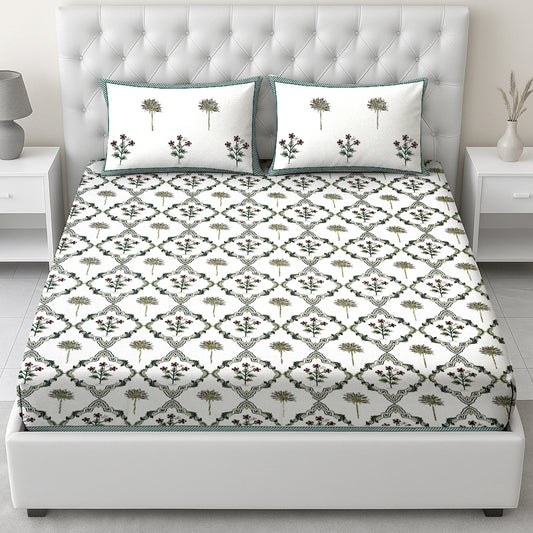 Green Jaal Bedsheet with Palm trees