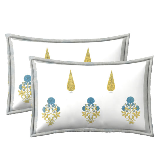 Blue Flowers & Mustard Yellow Tree Bedsheet