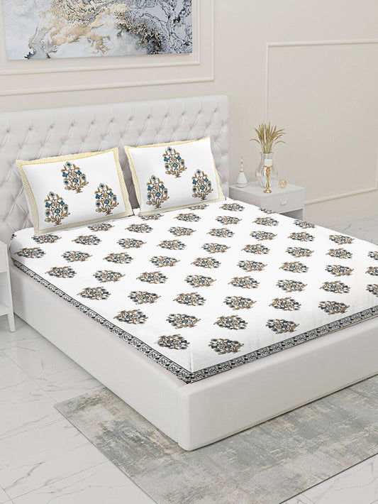 Brown & Blue Floral Bedsheet