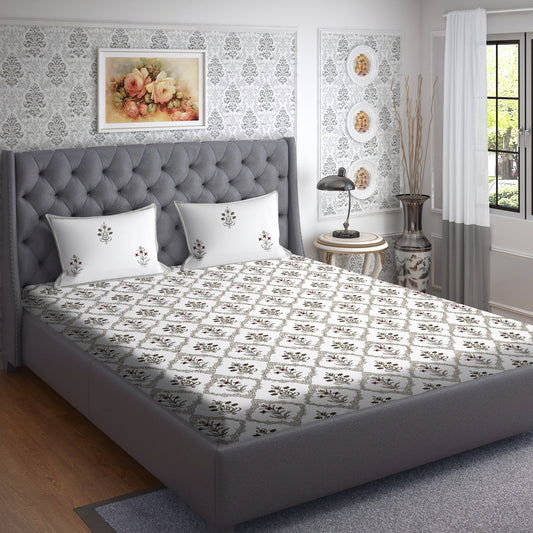 Jaal Bedsheet with Grey & Maroon flowers