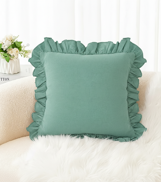 Green Ruffle Cushion Cover