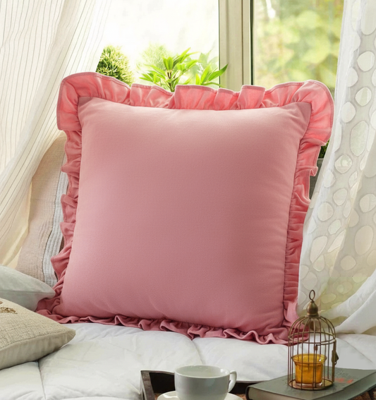 Peachy Pink Ruffle Cushion Cover