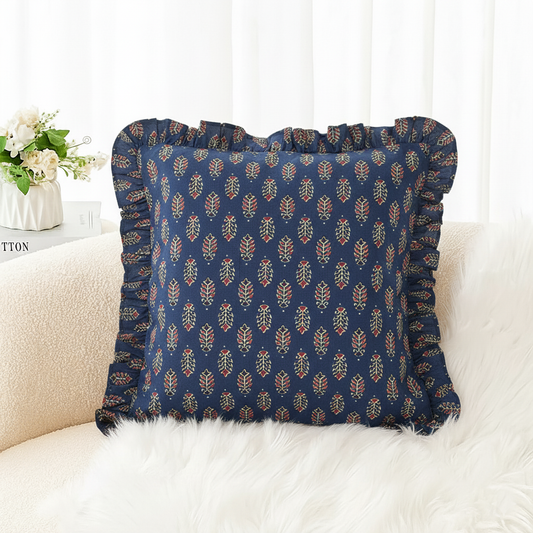 Block Print Ruffle Cushion Cover
