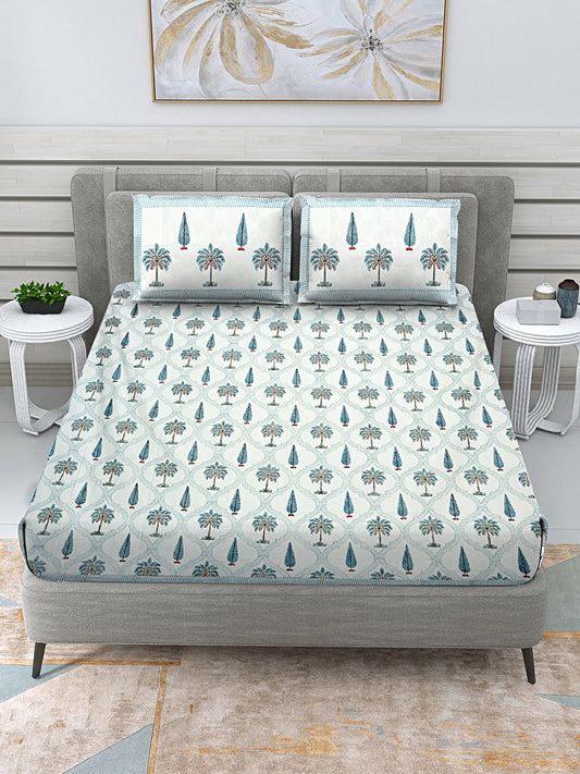 Jaal bedsheet with Blue Palm trees