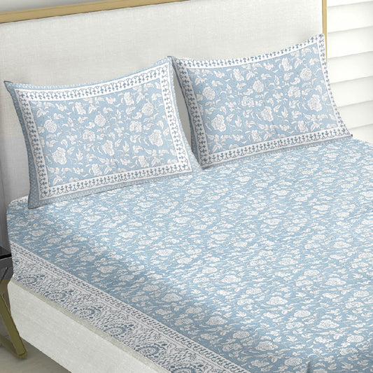 Powder Blue Floral Bedsheet