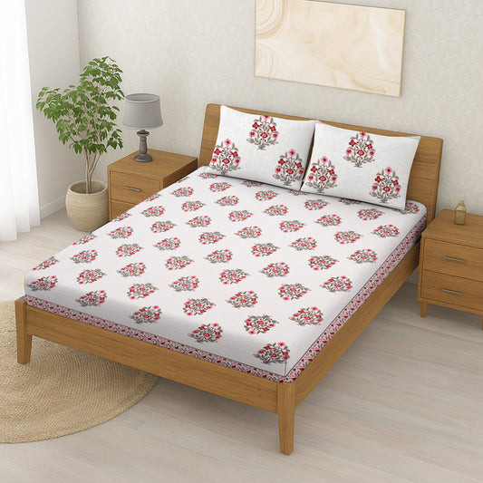 Maroon & Grey Floral Bedsheet