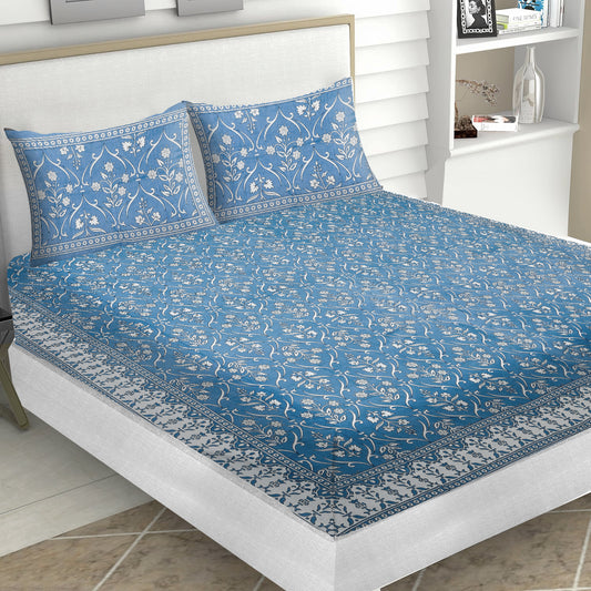 Blue Bedsheet with White flowers