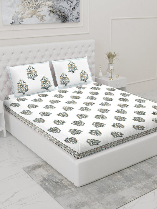 Blue & Grey Floral Bedsheet