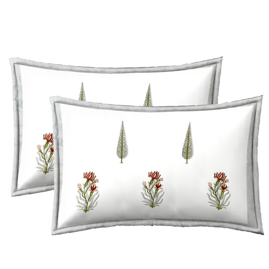 Jaal Bedsheet with Grey trees & Maroon flowers