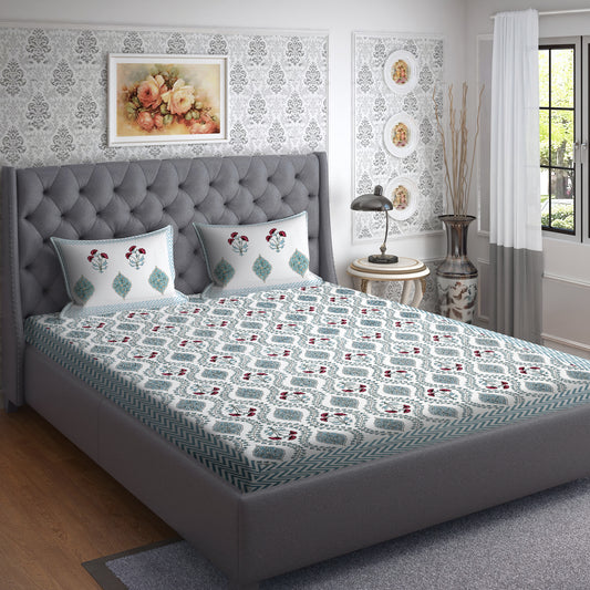 Multicolour Light Blue Jaal Bedsheet