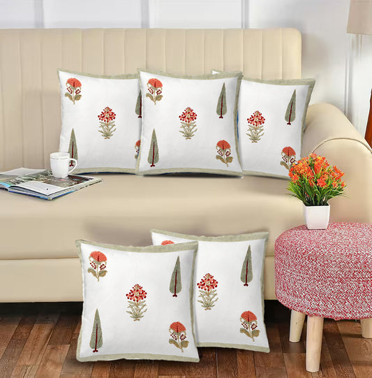 Green & Orange Floral Cushion Cover