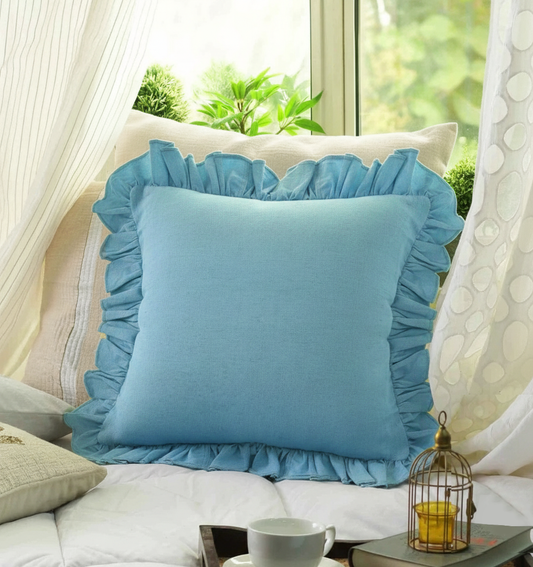 Turquoise Ruffle Cushion Cover