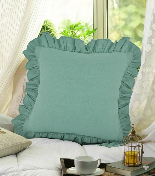 Green Ruffle Cushion Cover