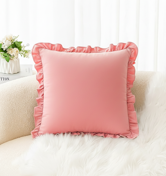 Peachy Pink Ruffle Cushion Cover