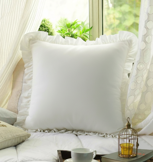 Pristine White Ruffle Cushion Cover