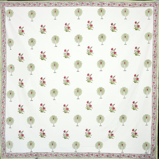 Green Palm tree & Red flower Bedsheet