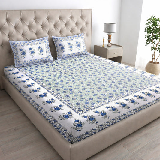 Blue & Green Floral Bedsheet