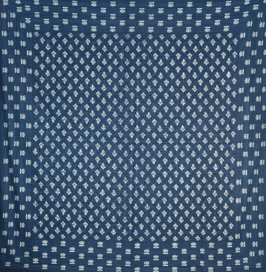 Indigo Blue Bedsheet with White Lotus