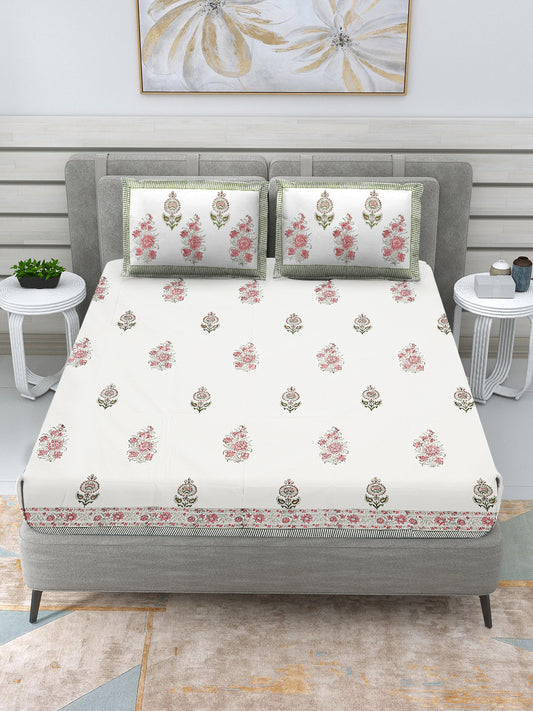 Pink & Green Floral Bedsheet