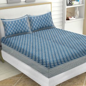 Indigo Blue Floral Bedsheet