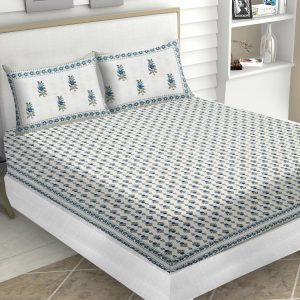 Blue & Pale Green Floral Bedsheet