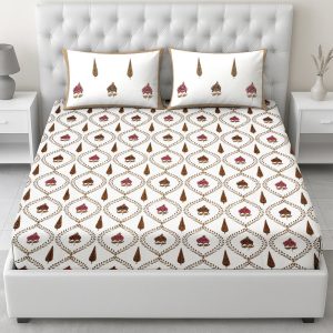 Jaal Bedsheet with Brown & Pink Flowers