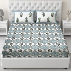 Blue & Green Jaal Bedsheet