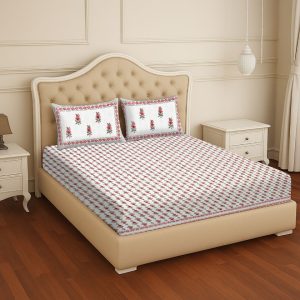 Red & Grey Floral Bedsheet