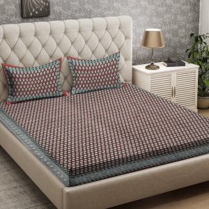 Maroon Floral Bedsheet with Green Border