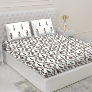 Jaal Bedsheet with Grey trees & Maroon flowers