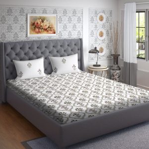 Jaal Bedsheet with Grey & Maroon flowers