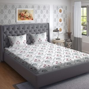 Jaal Bedsheet with Blue & Pink Flowers