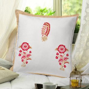 Brown & Pink Floral Cushion Cover