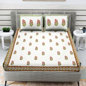 Red flowers & Green stem Bedsheet