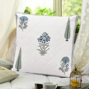 Grey & Blue Floral Cushion Cover