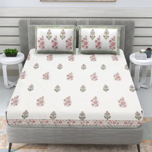 Pink & Green Floral Bedsheet