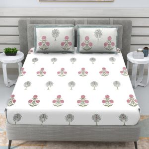 Green Palm tree & Pink flower Bedsheet